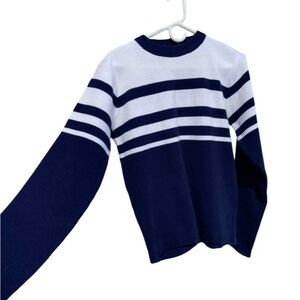 Vtg Liberty Bell Sweater Large Navy White Nautical Stripes  70s 80s Apres Ski L